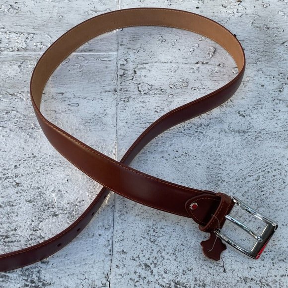 Leather Belt Brown Handmade Men Waistband Pink Buckle High Quality Size 43-44 in - Picture 5 of 9